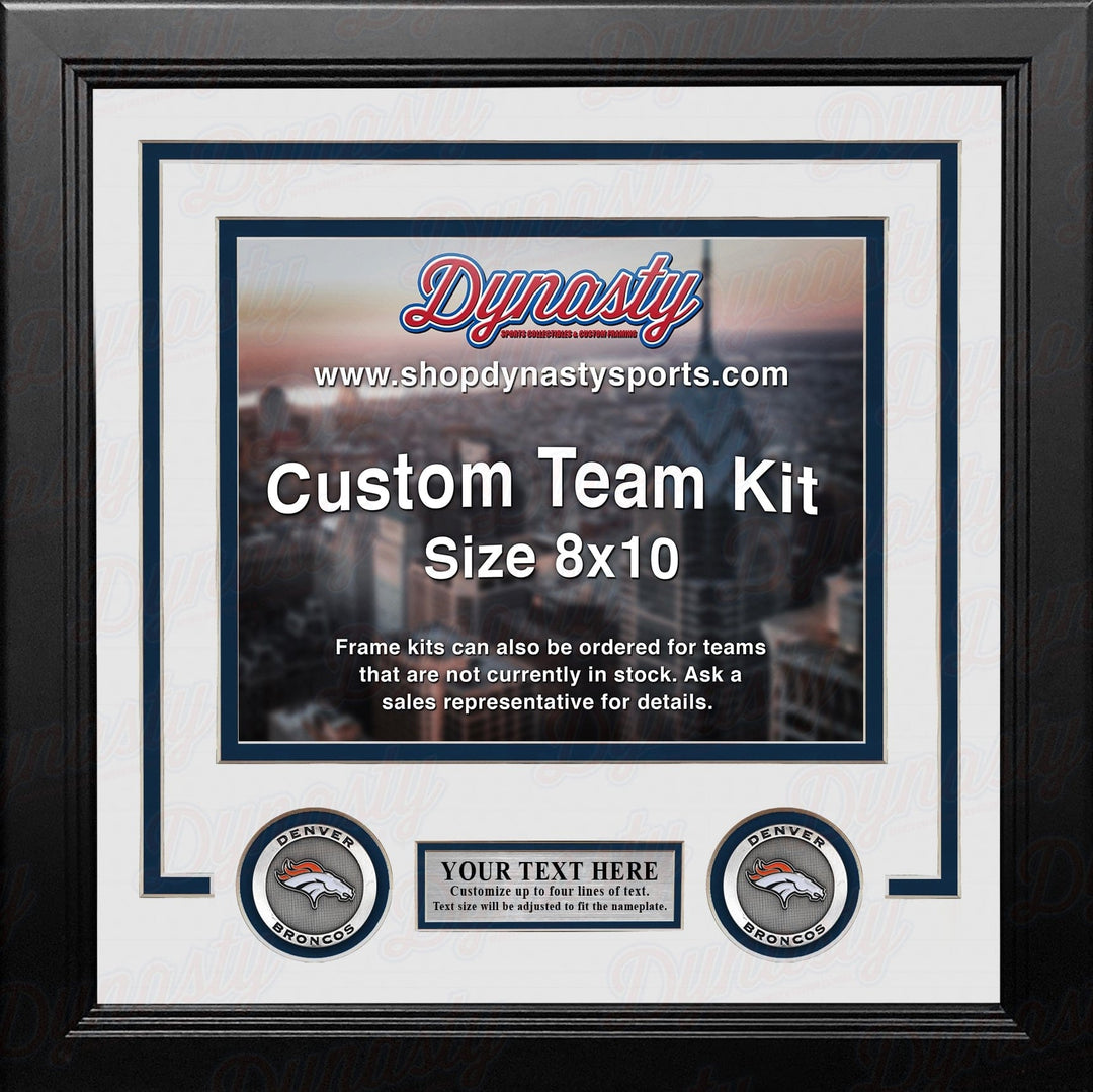 Dynasty Sports & Framing Custom Framing White Matting & Navy Blue Trim / Landscape (Horizontal); Standard Glass / No Nameplate or Medallions Denver Broncos Custom NFL Football 8x10 Picture Frame Kit (Multiple Colors)