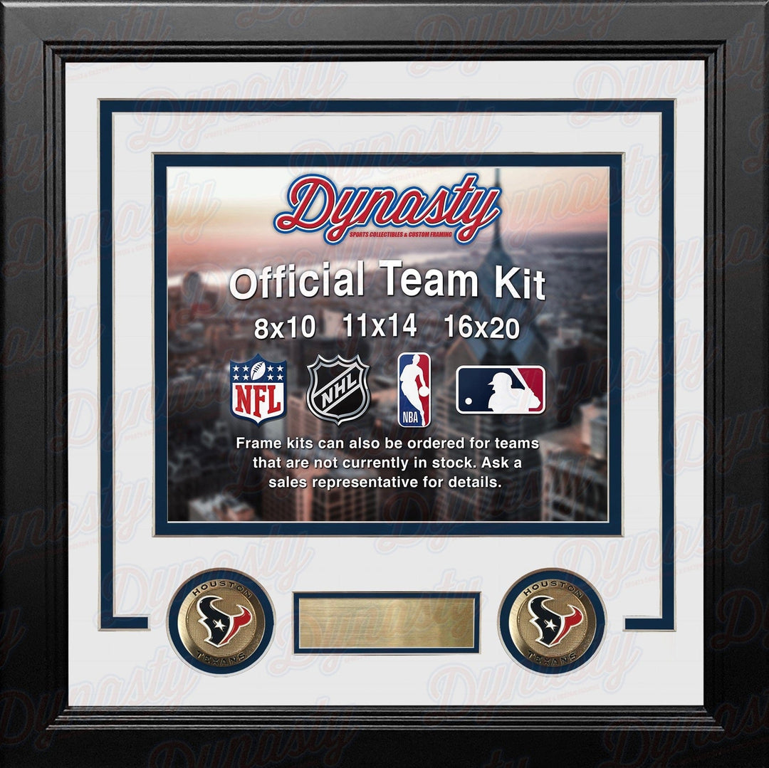 Dynasty Sports & Framing Custom Framing White Matting & Navy Blue Trim / Landscape (Horizontal); Standard Glass / No Nameplate or Medallions Houston Texans Custom NFL Football 11x14 Picture Frame Kit (Multiple Colors)