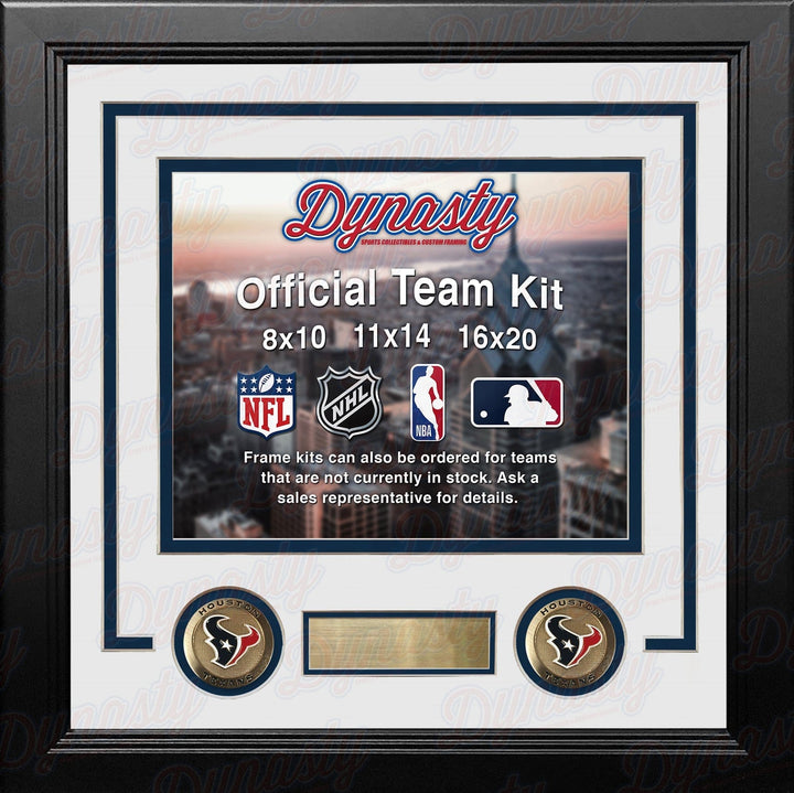 Dynasty Sports & Framing Custom Framing White Matting & Navy Blue Trim / Landscape (Horizontal); Standard Glass / No Nameplate or Medallions Houston Texans Custom NFL Football 16x20 Picture Frame Kit (Multiple Colors)