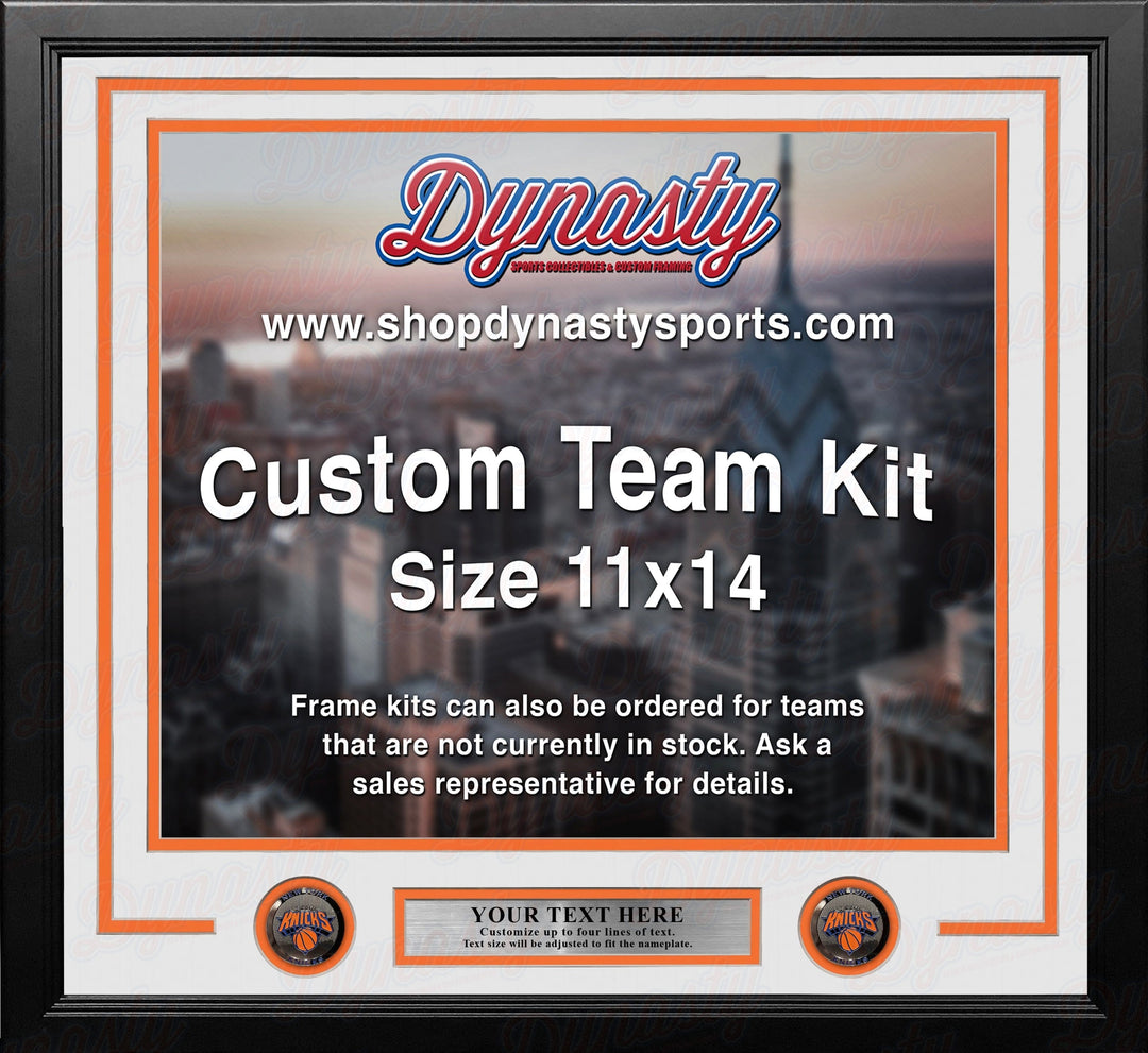 Dynasty Sports & Framing Custom Framing White Matting & Orange Trim / Landscape (Horizontal); Standard Glass / No Nameplate or Medallions New York Knicks Custom NBA Basketball 11x14 Picture Frame Kit (Multiple Colors)
