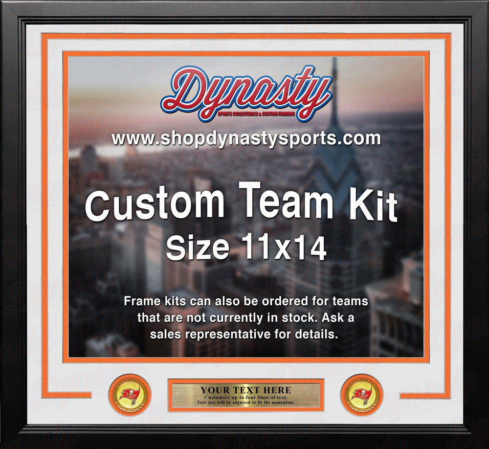 Dynasty Sports & Framing Custom Framing White Matting & Orange Trim / Landscape (Horizontal); Standard Glass / No Nameplate or Medallions Tampa Bay Buccaneers Throwback Custom NFL Football 11x14 Picture Frame Kit (Multiple Colors)