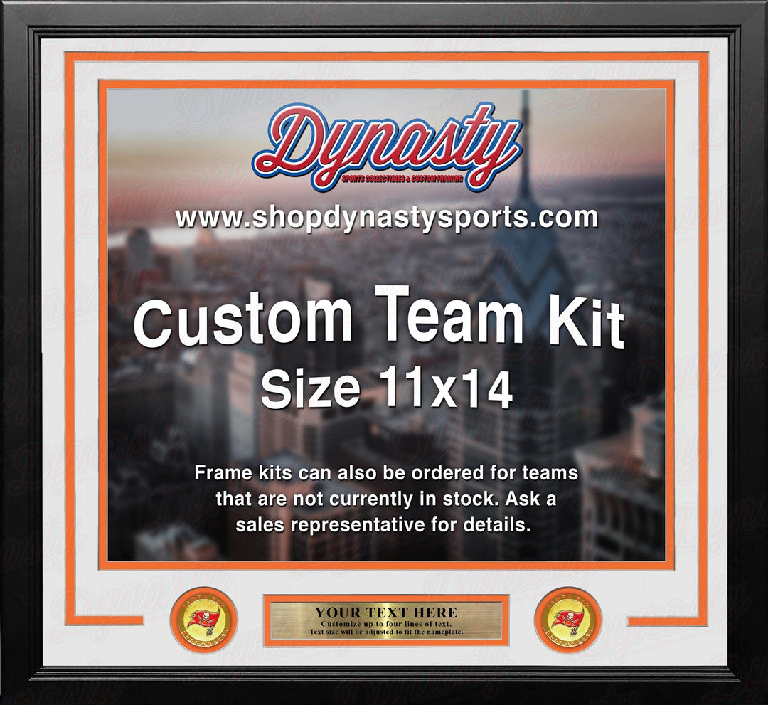 Dynasty Sports & Framing Custom Framing White Matting & Orange Trim / Landscape (Horizontal); Standard Glass / No Nameplate or Medallions Tampa Bay Buccaneers Throwback Custom NFL Football 11x14 Picture Frame Kit (Multiple Colors)