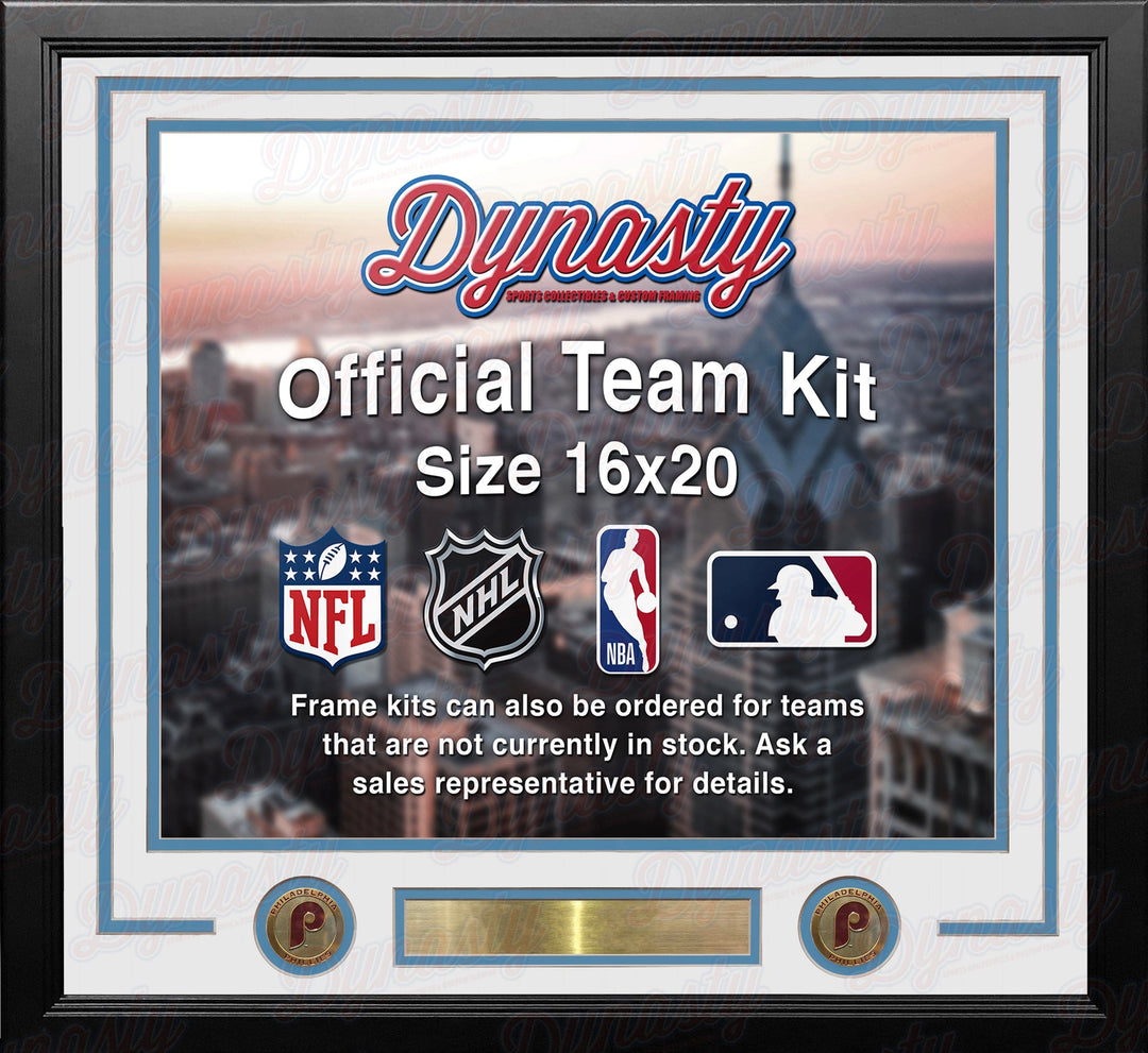 Dynasty Sports & Framing Custom Framing White Matting & Powder Blue Trim / Landscape (Horizontal); Standard Glass / No Nameplate or Medallions Philadelphia Phillies Throwback Custom MLB Baseball 16x20 Picture Frame Kit (Multiple Colors)