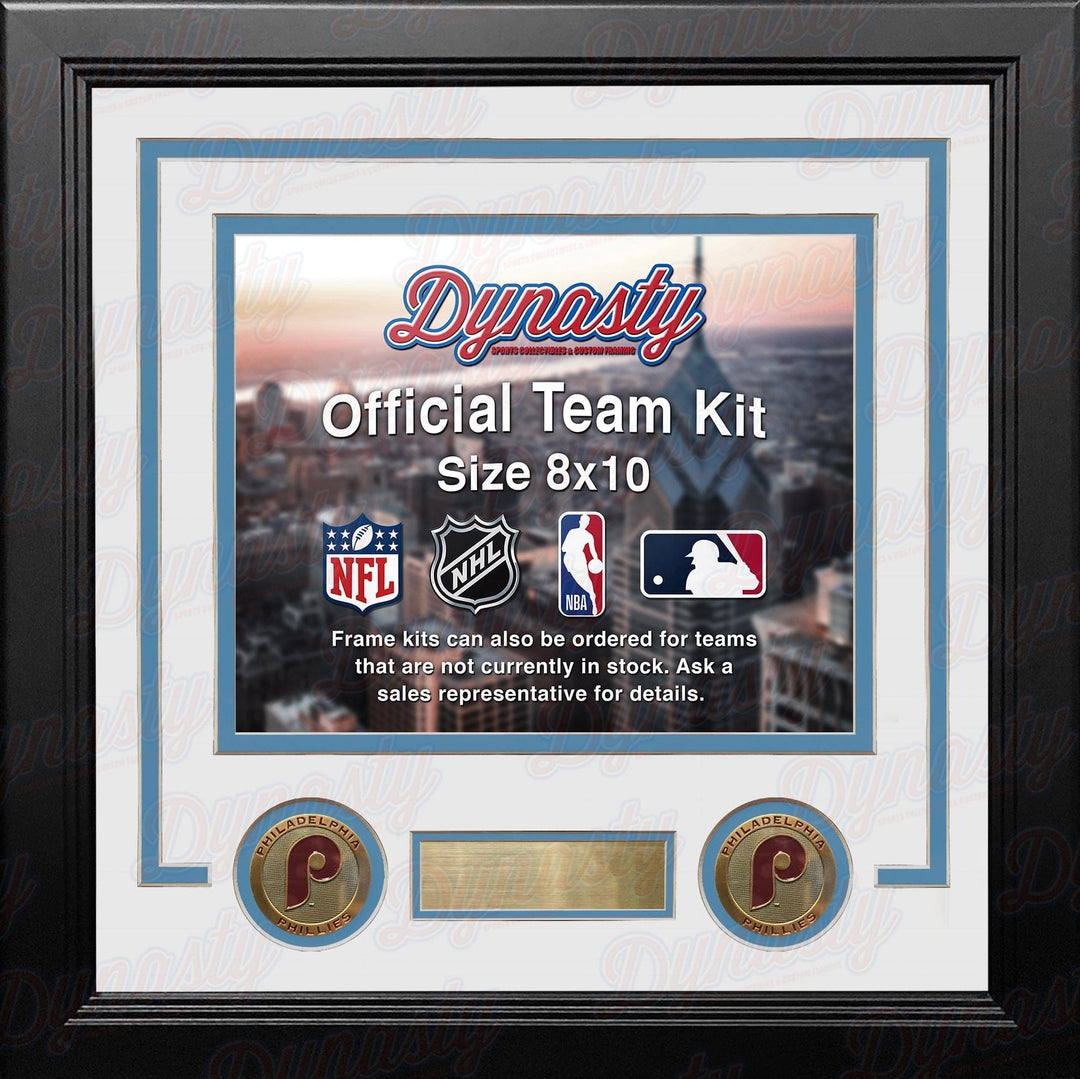 Dynasty Sports & Framing Custom Framing White Matting & Powder Blue Trim / Landscape (Horizontal); Standard Glass / No Nameplate or Medallions Philadelphia Phillies Throwback Custom MLB Baseball 8x10 Picture Frame Kit (Multiple Colors)