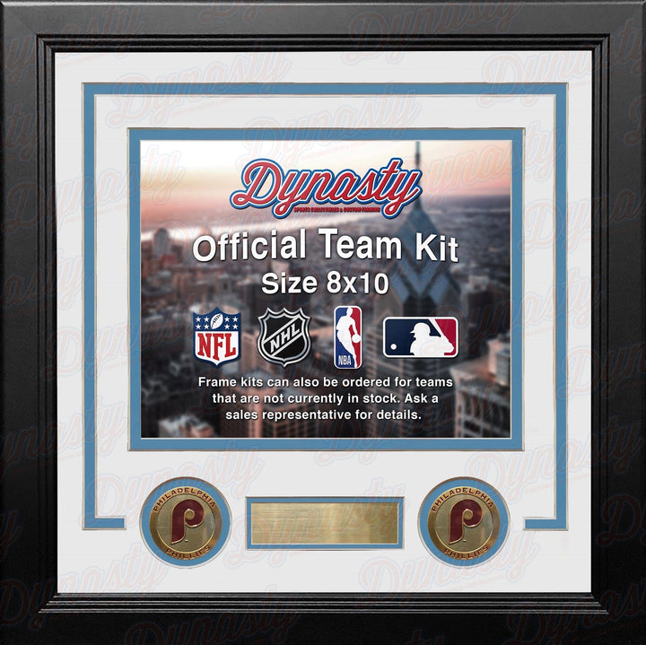 Dynasty Sports & Framing Custom Framing White Matting & Powder Blue Trim / Landscape (Horizontal); Standard Glass / No Nameplate or Medallions Philadelphia Phillies Throwback Custom MLB Baseball 8x10 Picture Frame Kit (Multiple Colors)