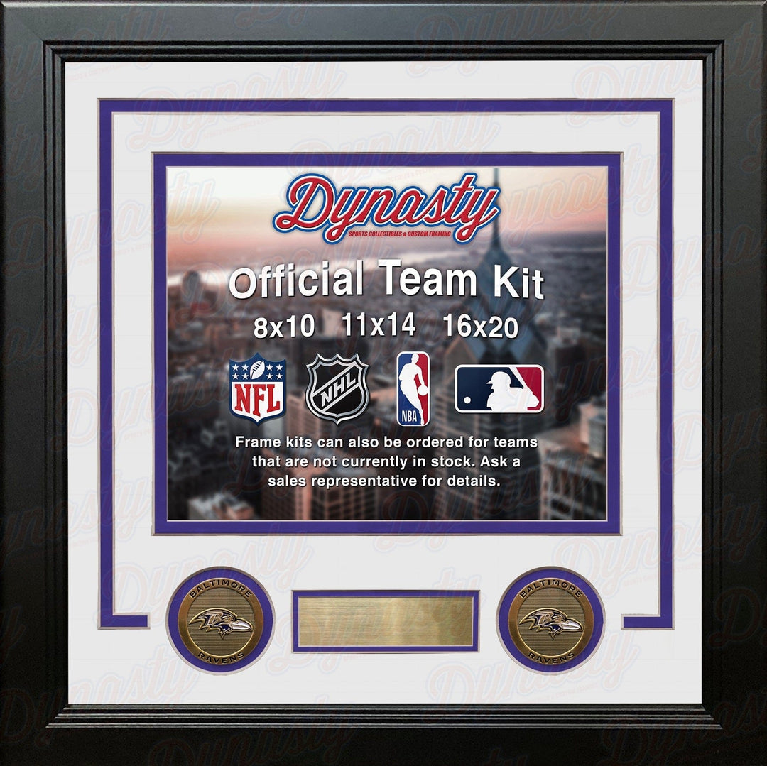 Dynasty Sports & Framing Custom Framing White Matting & Purple Trim / Landscape (Horizontal); Standard Glass / No Nameplate or Medallions Baltimore Ravens Custom NFL Football 8x10 Picture Frame Kit (Multiple Colors)
