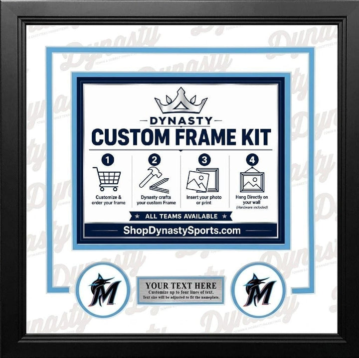 Dynasty Sports & Framing Custom Framing White Matting & Sky Blue Trim / Landscape (Horizontal); Standard Glass / No Nameplate or Logos Miami Marlins Custom MLB Baseball 11x14 Picture Frame Kit (Multiple Colors)