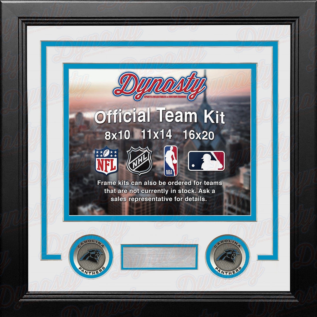 Dynasty Sports & Framing Custom Framing White Matting & Sky Blue Trim / Landscape (Horizontal); Standard Glass / No Nameplate or Medallions Carolina Panthers Custom NFL Football 11x14 Picture Frame Kit (Multiple Colors)
