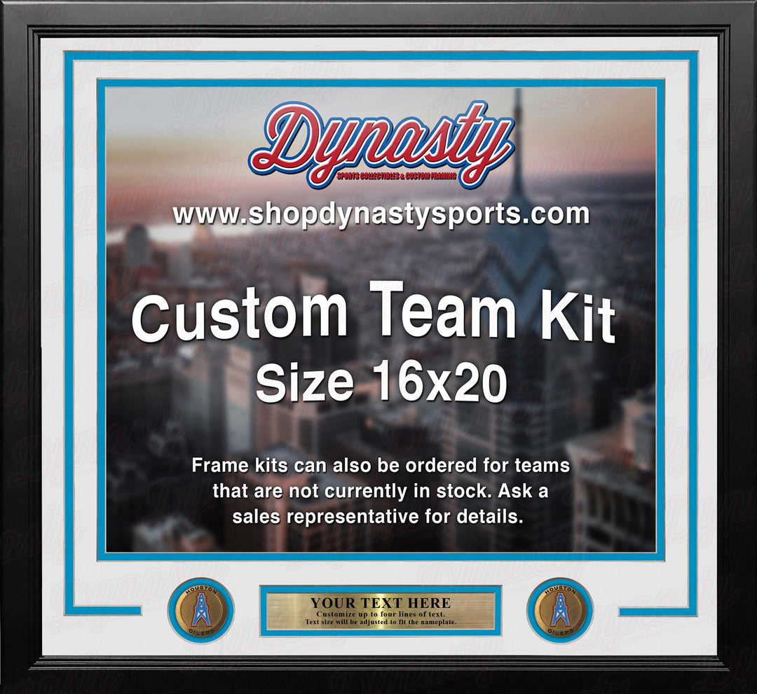Dynasty Sports & Framing Custom Framing White Matting & Sky Blue Trim / Landscape (Horizontal); Standard Glass / No Nameplate or Medallions Houston Oilers Throwback Custom NFL Football 16x20 Picture Frame Kit (Multiple Colors)