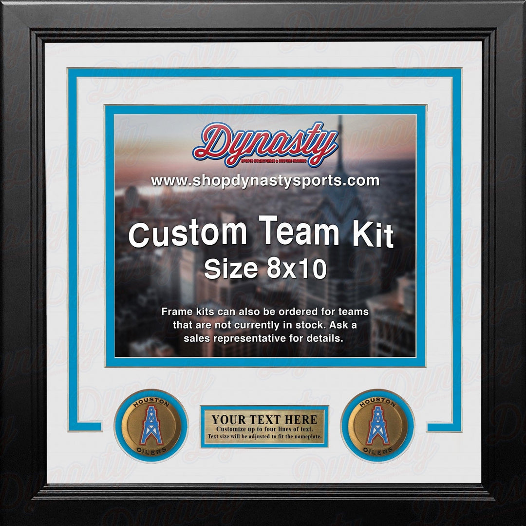 Dynasty Sports & Framing Custom Framing White Matting & Sky Blue Trim / Landscape (Horizontal); Standard Glass / No Nameplate or Medallions Houston Oilers Throwback Custom NFL Football 8x10 Picture Frame Kit (Multiple Colors)