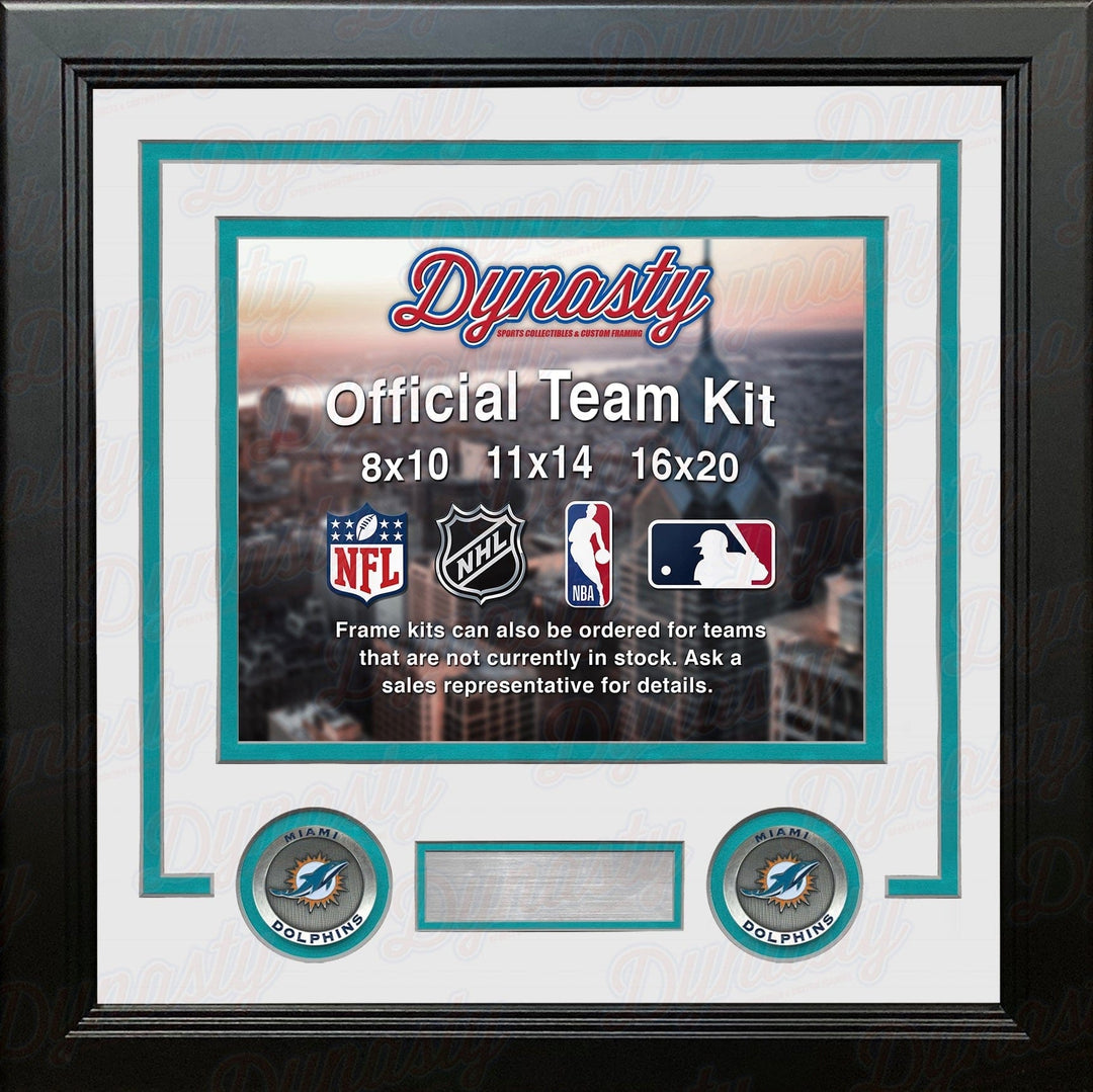Dynasty Sports & Framing Custom Framing White Matting & Teal Trim / Landscape (Horizontal); Standard Glass / No Nameplate or Medallions Miami Dolphins Custom NFL Football 8x10 Picture Frame Kit (Multiple Colors)