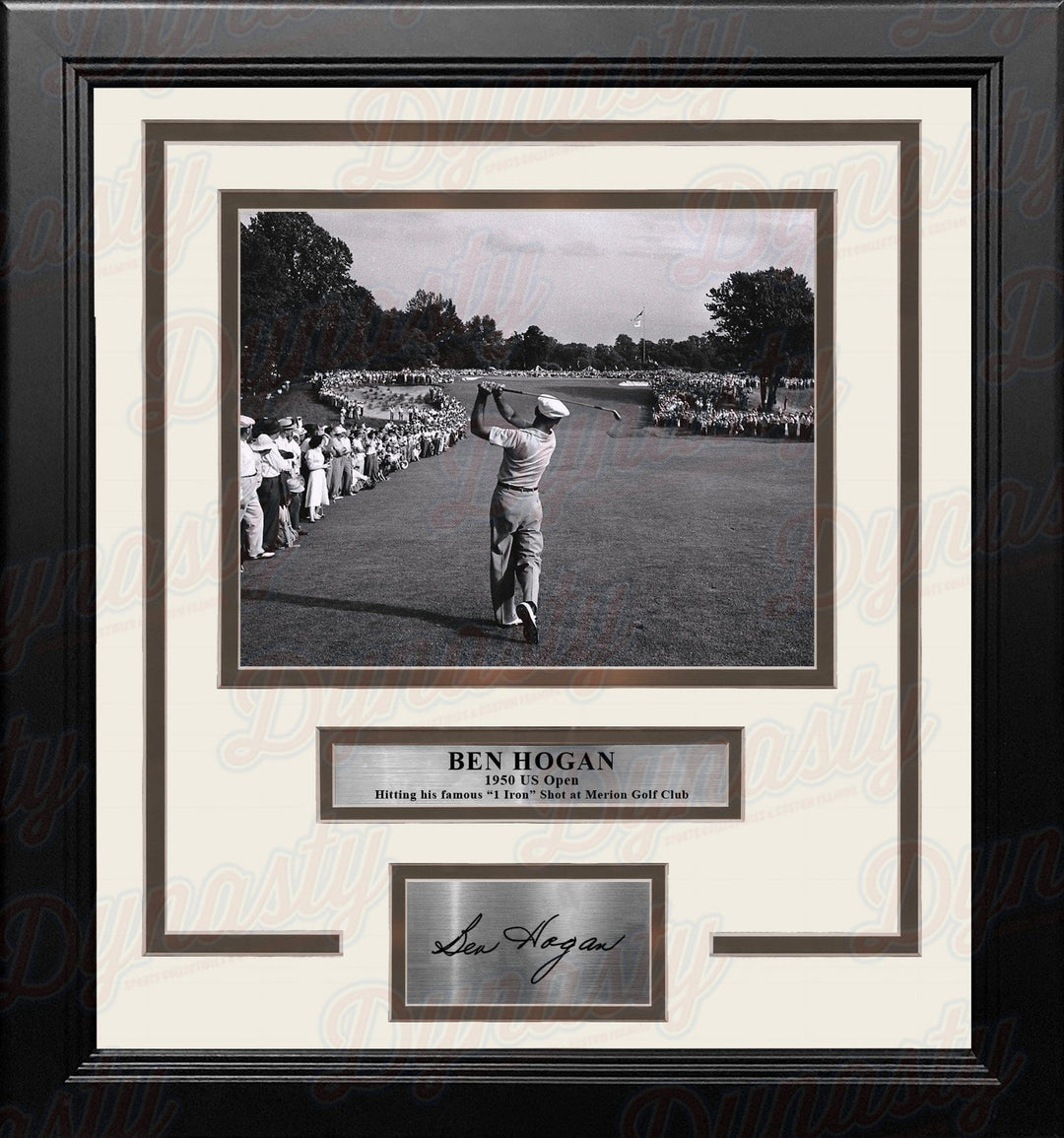 Dynasty Sports & Framing Engraved Signatures 8x10 Framed Photo with Engraved Autograph Ben Hogan 1-Iron Shot at the 1950 US Open at Merion Framed Golf Photo with Engraved Autograph