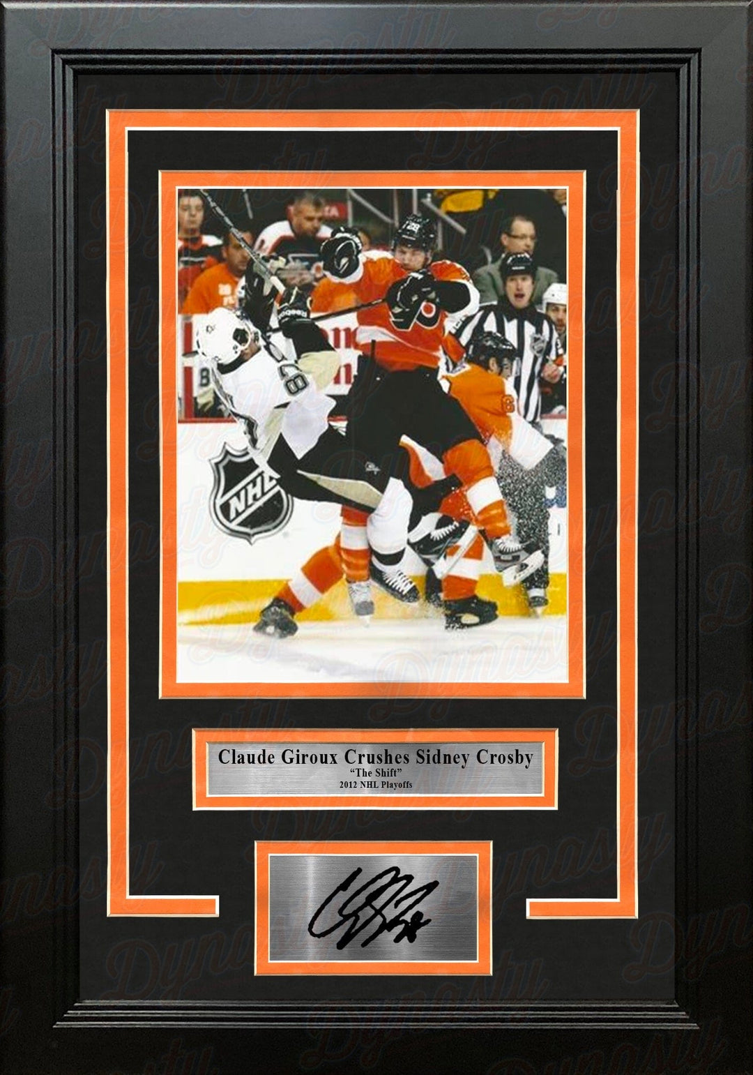 Dynasty Sports & Framing Engraved Signatures 8x10 Framed Photo with Engraved Autograph Claude Giroux Hits Sidney Crosby Philadelphia Flyers Playoffs Framed Photo with Engraved Autograph