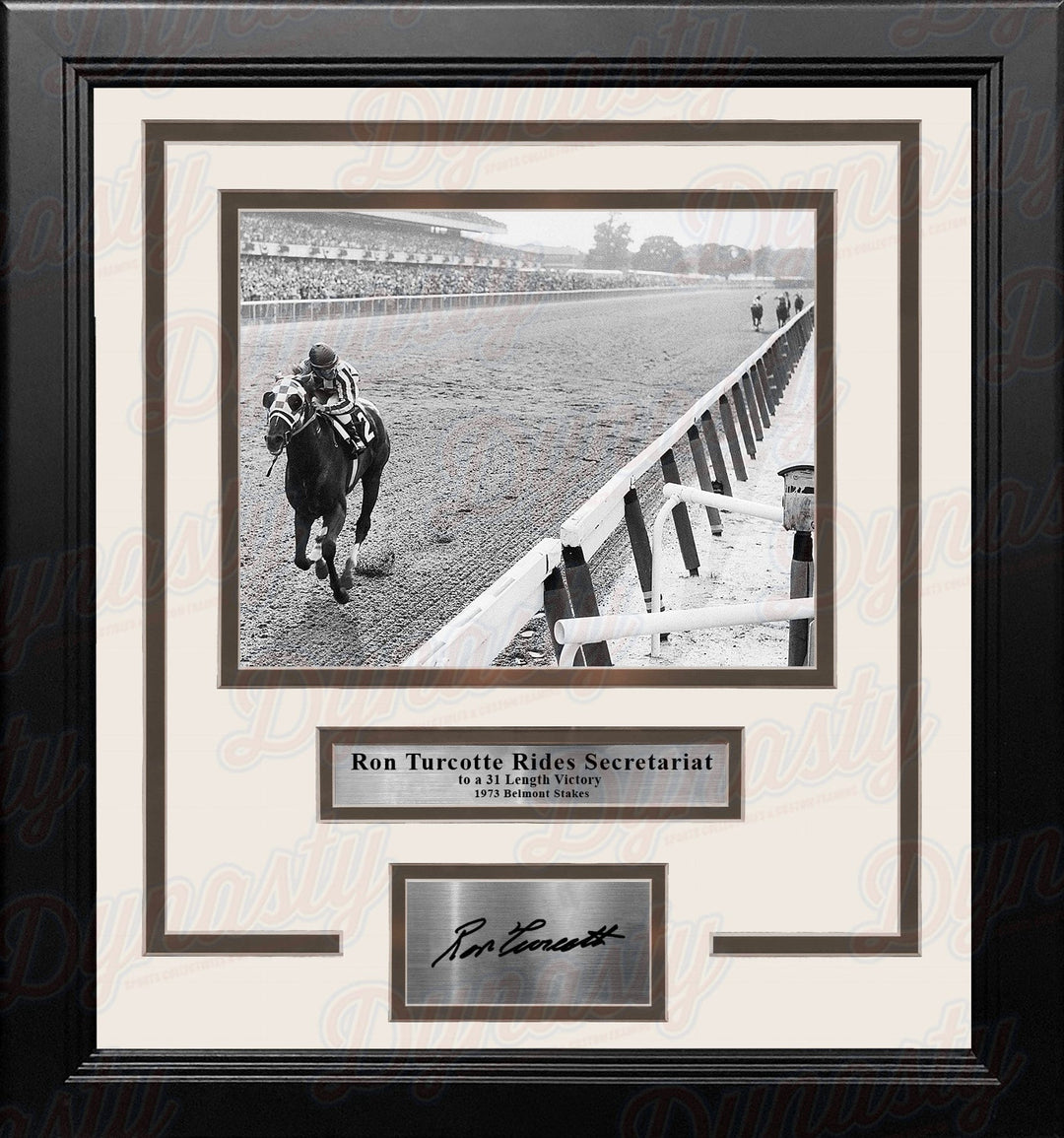 Dynasty Sports & Framing Engraved Signatures 8x10 Framed Photo with Engraved Autograph Ron Turcotte Riding Secretariat '73 Belmont Stakes Framed Horse Racing Photo with Engraved Autograph