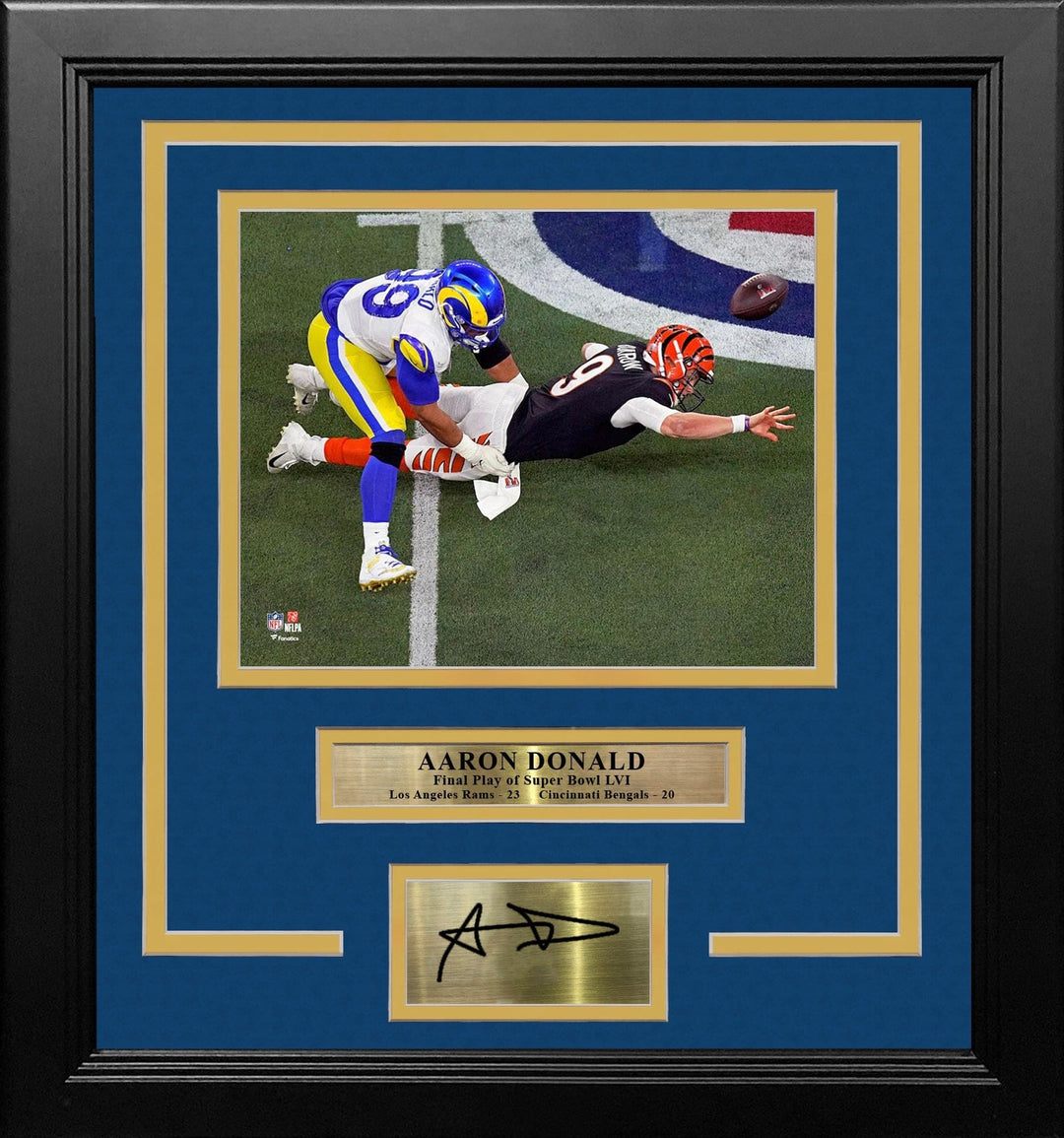 Dynasty Sports & Framing Engraved Signatures Aaron Donald Super Bowl LVI Final Play Los Angeles Rams 8x10 Framed Photo with Engraved Autograph