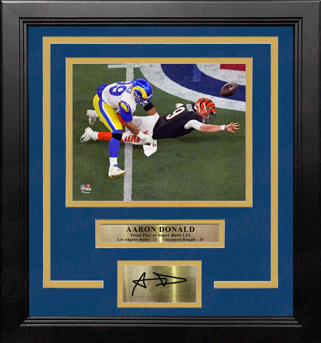 Dynasty Sports & Framing Engraved Signatures Aaron Donald Super Bowl LVI Final Play Los Angeles Rams 8x10 Framed Photo with Engraved Autograph