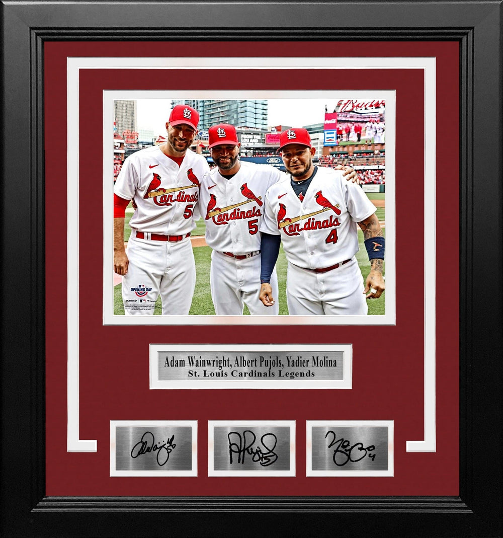 Dynasty Sports & Framing Engraved Signatures Adam Wainwright, Albert Pujols, & Yadier Molina Cardinals 8x10 Framed Photo with Engraved Autographs