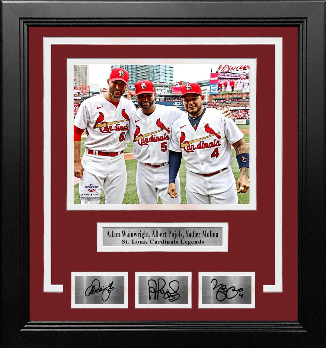 Dynasty Sports & Framing Engraved Signatures Adam Wainwright, Albert Pujols, & Yadier Molina Cardinals 8x10 Framed Photo with Engraved Autographs