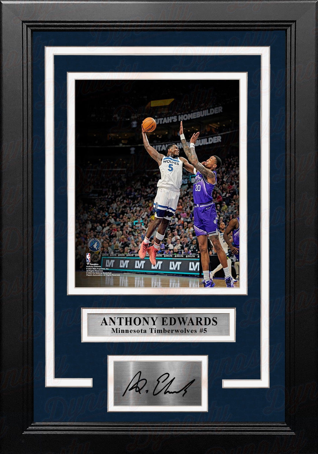 Dynasty Sports & Framing Engraved Signatures Anthony Edwards One-Handed Dunk Minnesota Timberwolves 8" x 10" Framed Photo with Engraved Autograph