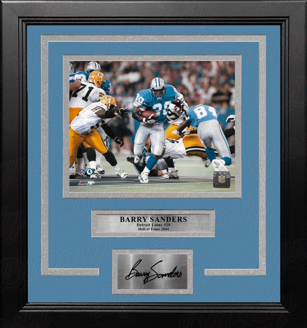 Dynasty Sports & Framing Engraved Signatures Barry Sanders v. Packers Detroit Lions 8" x 10" Framed Football Photo with Engraved Autograph