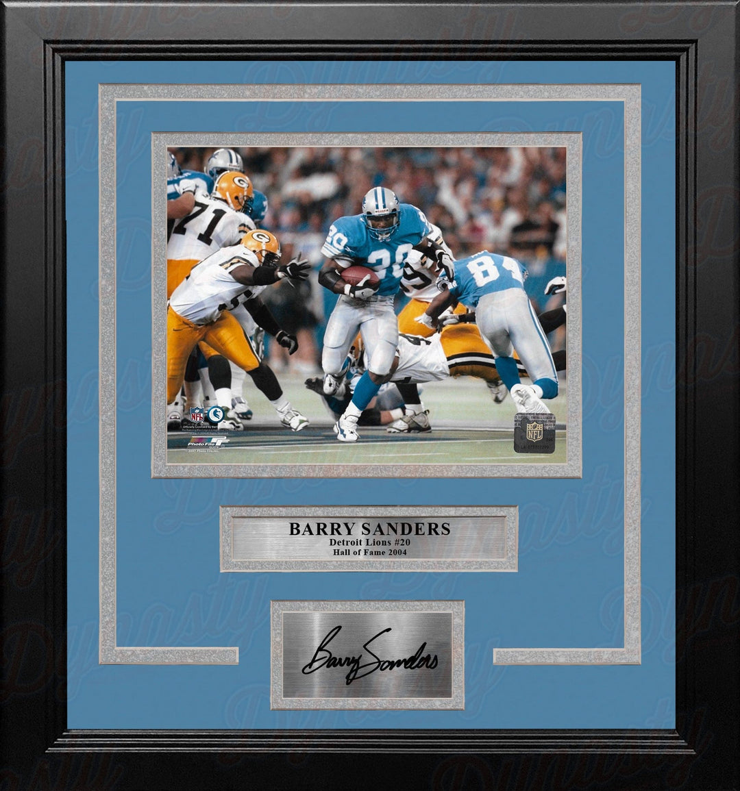 Dynasty Sports & Framing Engraved Signatures Barry Sanders v. Packers Detroit Lions 8" x 10" Framed Football Photo with Engraved Autograph