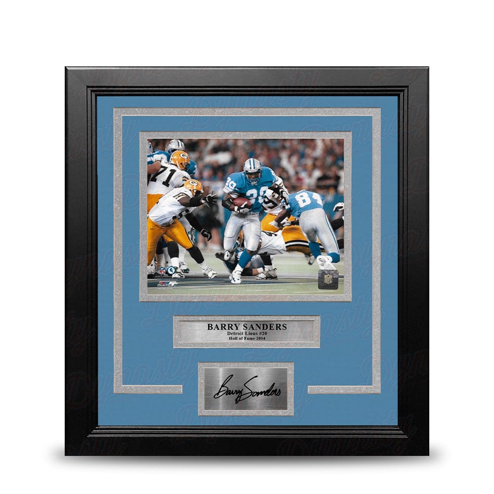 Dynasty Sports & Framing Engraved Signatures Barry Sanders v. Packers Detroit Lions 8" x 10" Framed Football Photo with Engraved Autograph