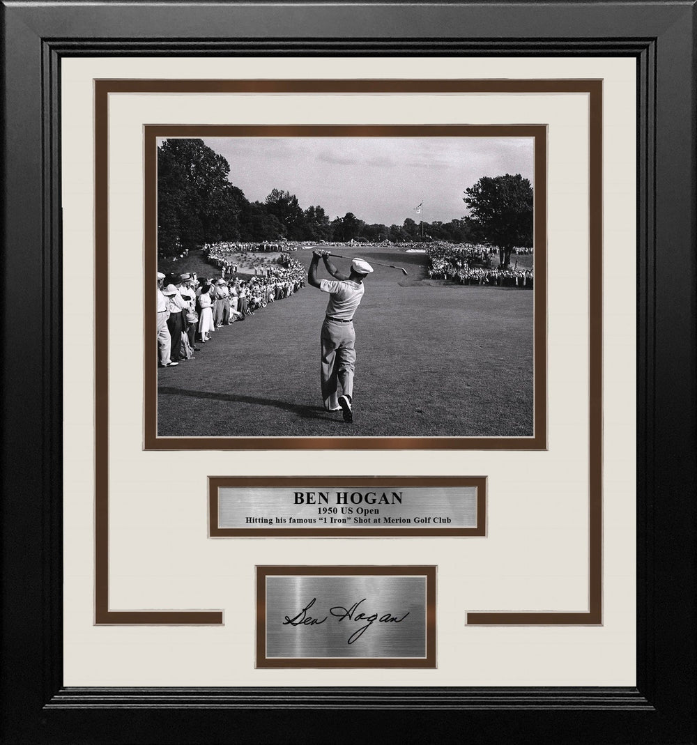 Dynasty Sports & Framing Engraved Signatures Ben Hogan 1-Iron Shot at the 1950 US Open at Merion Framed Golf Photo with Engraved Autograph