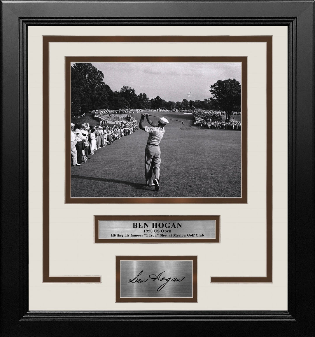 Dynasty Sports & Framing Engraved Signatures Ben Hogan 1-Iron Shot at the 1950 US Open at Merion Framed Golf Photo with Engraved Autograph