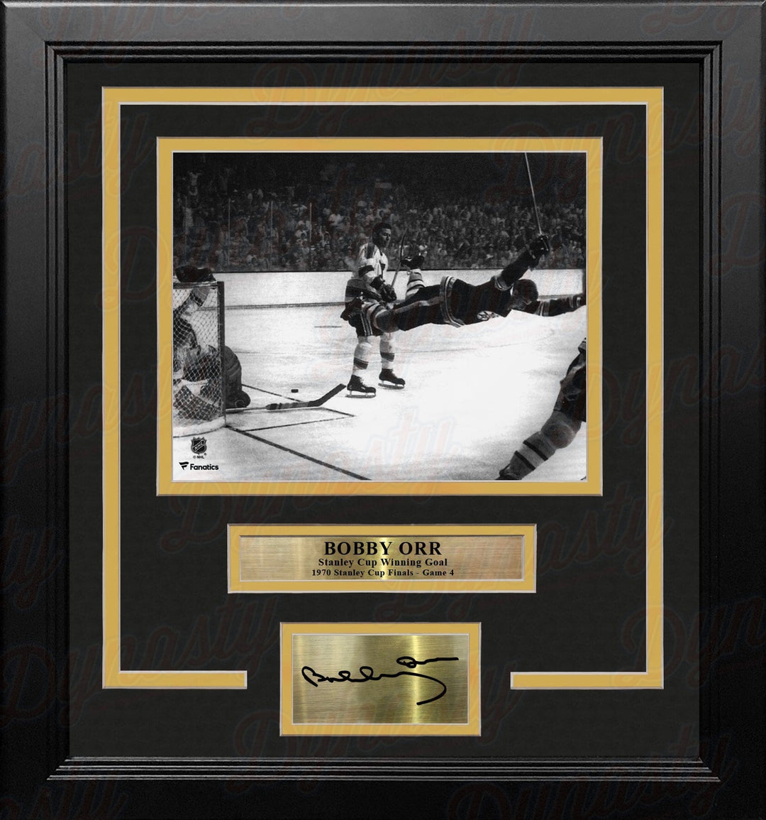 Dynasty Sports & Framing Engraved Signatures Bobby Orr Boston Bruins 1970 Stanley Cup Game-Winning Goal 8x10 Framed Photo with Engraved Autograph