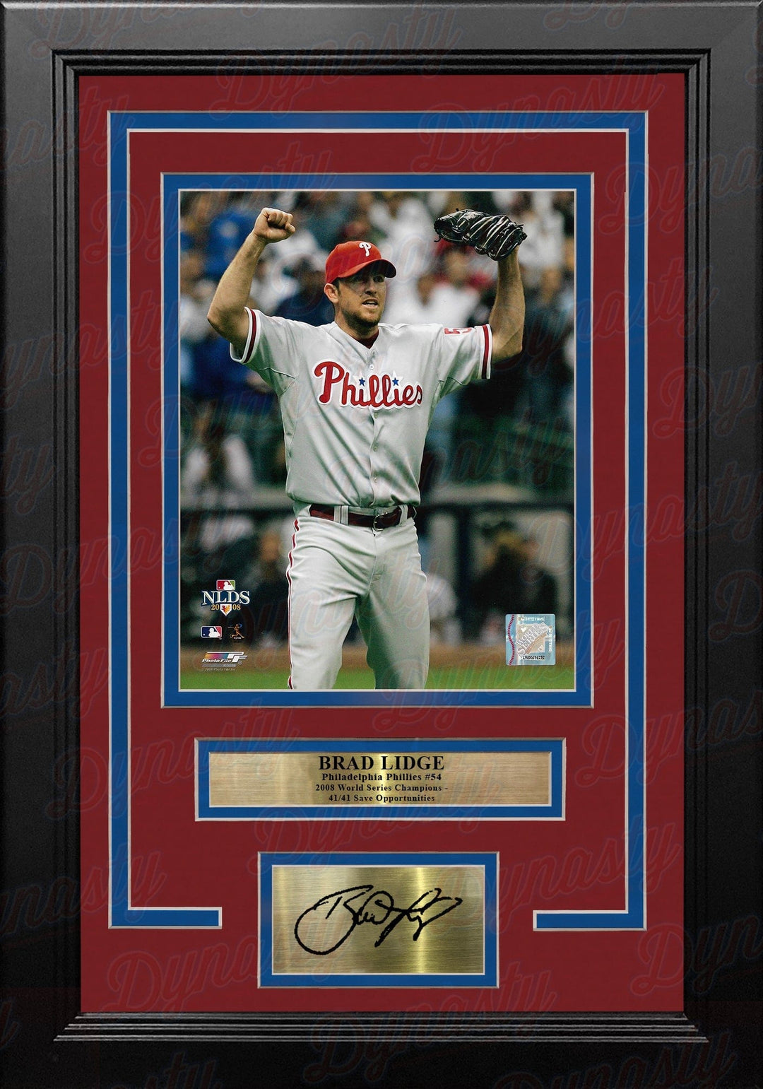 Dynasty Sports & Framing Engraved Signatures Brad Lidge 2008 Playoff Action Philadelphia Phillies 8" x 10" Framed Baseball Photo with Engraved Autograph