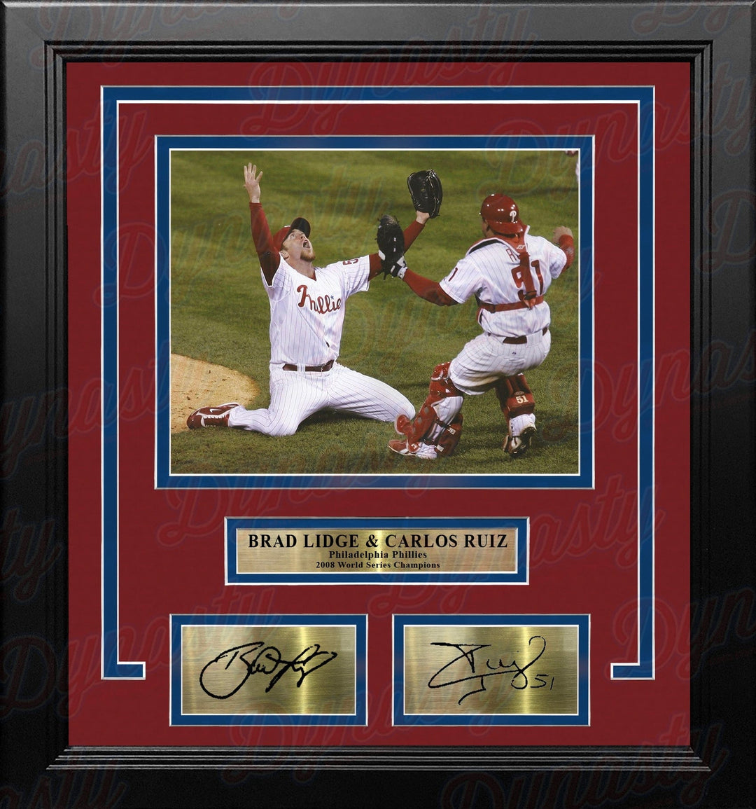 Dynasty Sports & Framing Engraved Signatures Brad Lidge & Carlos Ruiz 2008 World Series Last Out Celebration Philadelphia Phillies Framed Baseball Photo with Engraved Autographs