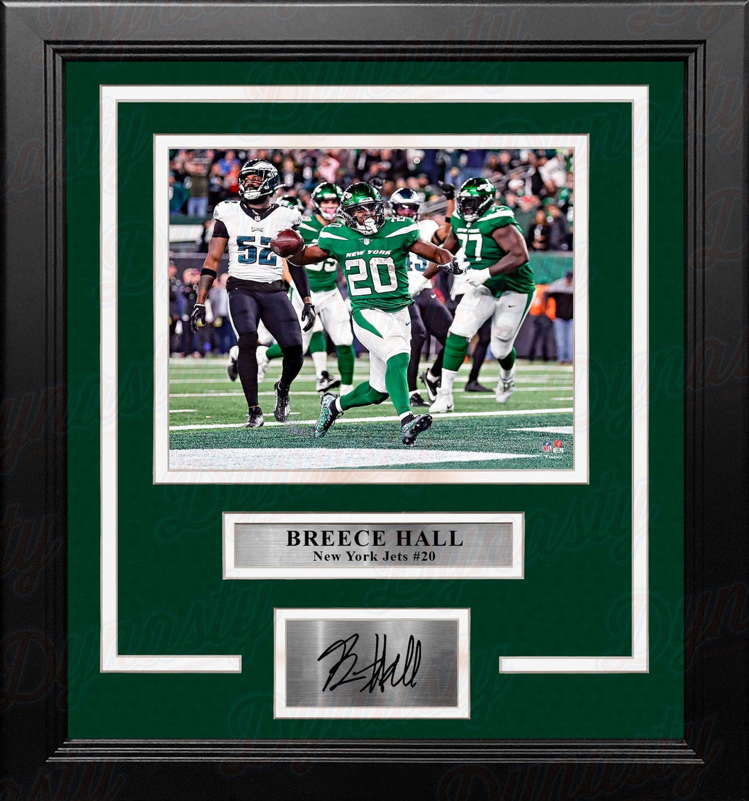 Dynasty Sports & Framing Engraved Signatures Breece Hall Touchdown Celebration New York Jets 8x10 Framed Football Photo with Engraved Autograph