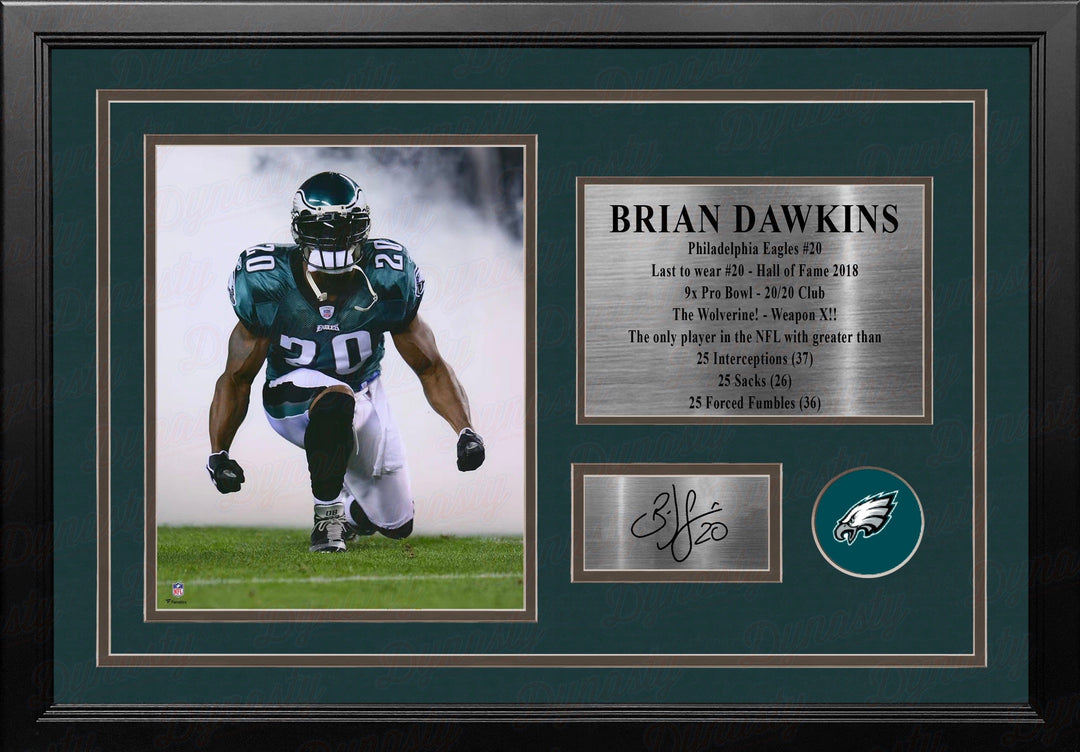 Dynasty Sports & Framing Engraved Signatures Brian Dawkins Philadelphia Eagles 8x10 Framed Football Photo with Engraved Autograph & Career Stats