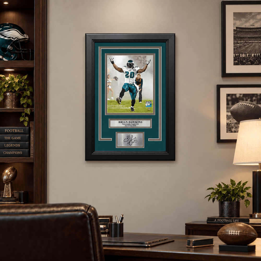 Dynasty Sports & Framing Engraved Signatures Brian Dawkins Smoke Entrance Philadelphia Eagles Framed Football Photo with Engraved Autograph