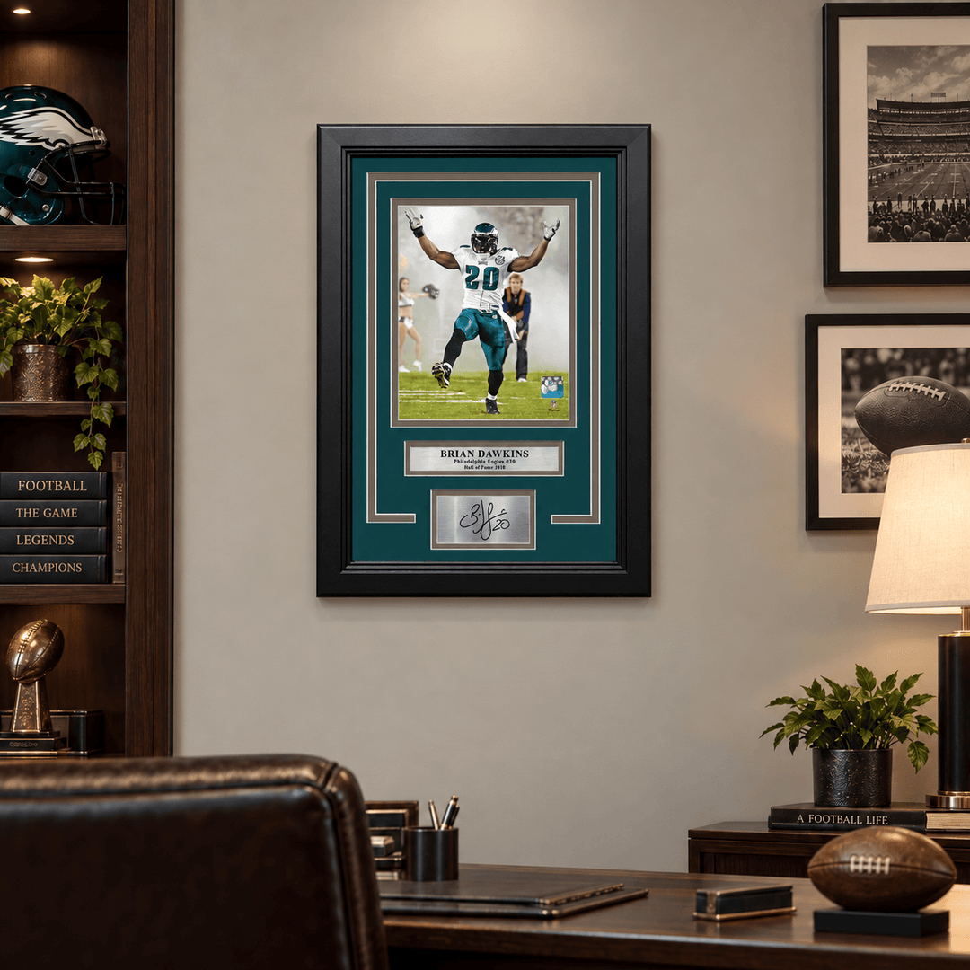Dynasty Sports & Framing Engraved Signatures Brian Dawkins Smoke Entrance Philadelphia Eagles Framed Football Photo with Engraved Autograph