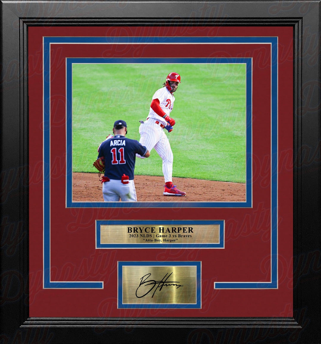 Dynasty Sports & Framing Engraved Signatures Bryce Harper Stares Down Arcia Philadelphia Phillies 8x10 Framed Photo with Engraved Autograph