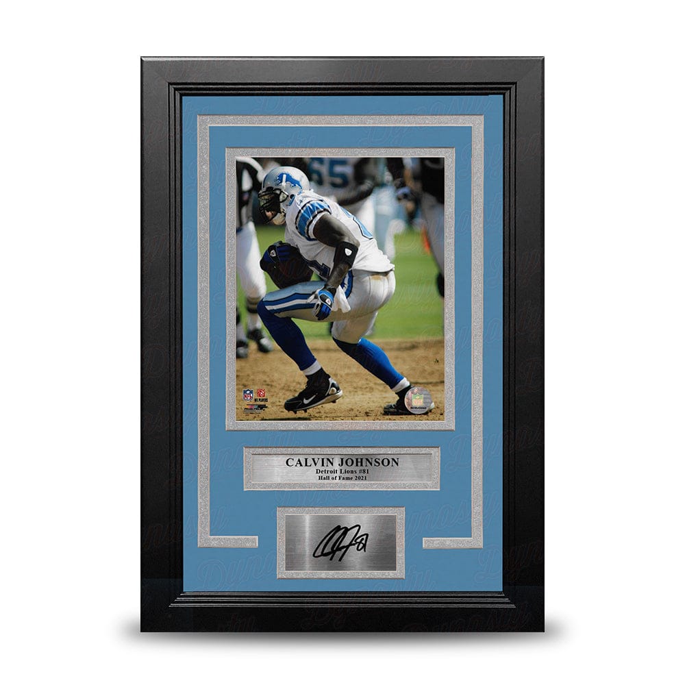 Dynasty Sports & Framing Engraved Signatures Calvin Johnson in Action Detroit Lions 8" x 10" Framed Football Photo with Engraved Autograph