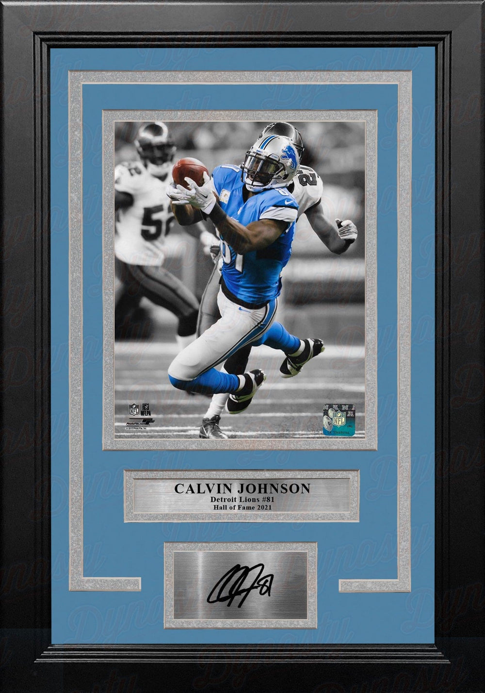 Dynasty Sports & Framing Engraved Signatures Calvin Johnson Spotlight Action Detroit Lions 8" x 10" Framed Football Photo with Engraved Autograph
