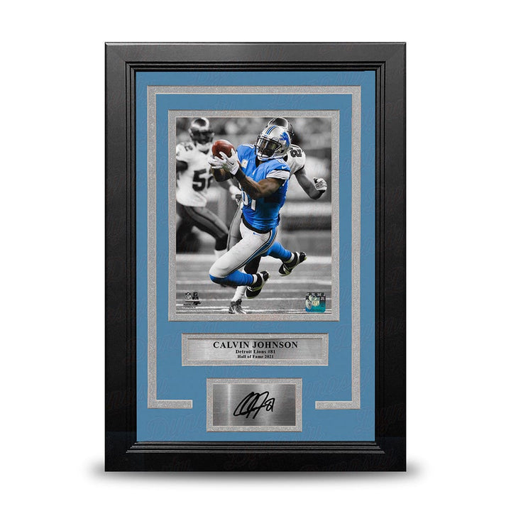 Dynasty Sports & Framing Engraved Signatures Calvin Johnson Spotlight Action Detroit Lions 8" x 10" Framed Football Photo with Engraved Autograph
