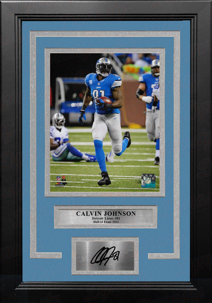 Dynasty Sports & Framing Engraved Signatures Calvin Johnson v. Cowboys Detroit Lions 8" x 10" Framed Football Photo with Engraved Autograph