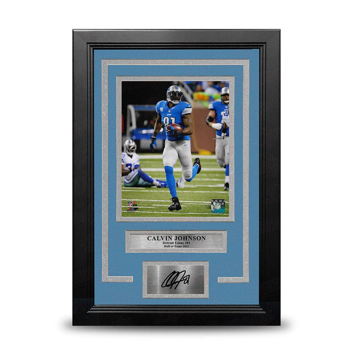 Dynasty Sports & Framing Engraved Signatures Calvin Johnson v. Cowboys Detroit Lions 8" x 10" Framed Football Photo with Engraved Autograph