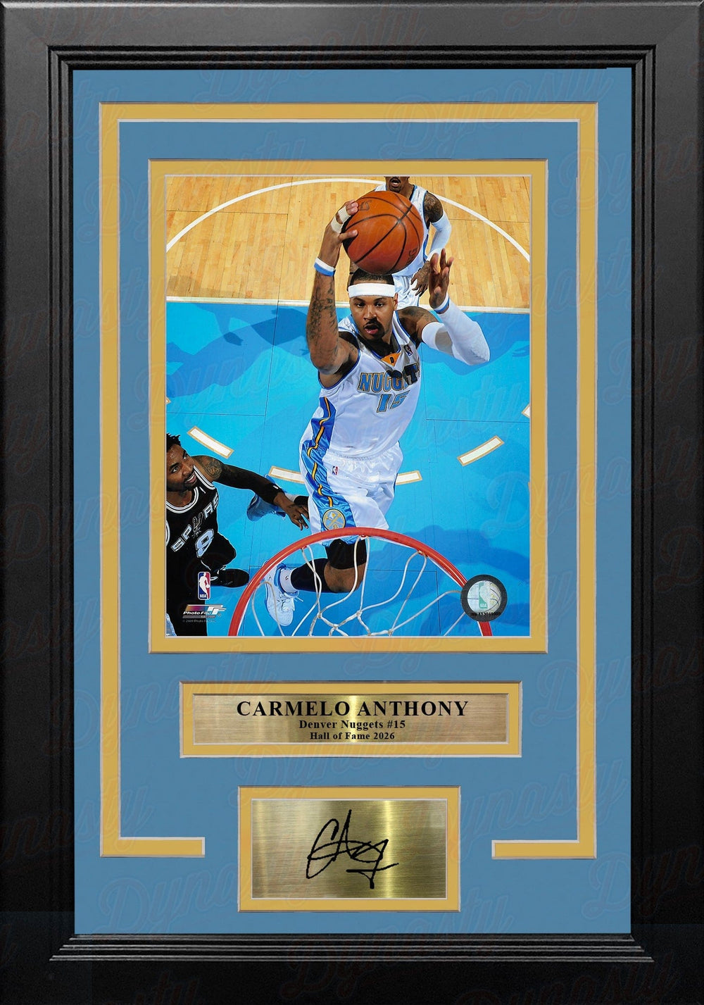 Dynasty Sports & Framing Engraved Signatures Carmelo Anthony Rim Cam Denver Nuggets 8x10 Framed Basketball Photo with Engraved Autograph