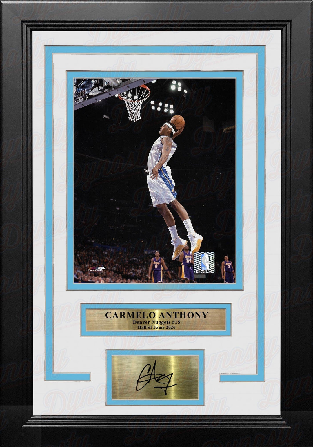 Dynasty Sports & Framing Engraved Signatures Carmelo Anthony Slam Dunk Denver Nuggets 8x10 Framed Basketball Photo with Engraved Autograph