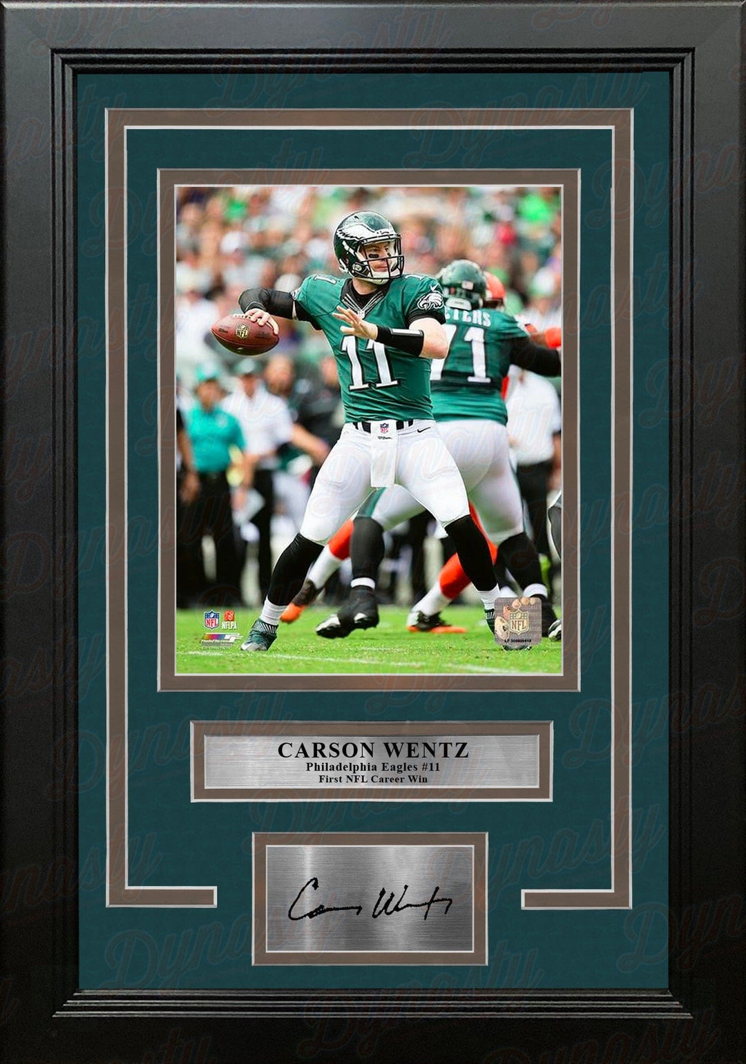 Dynasty Sports & Framing Engraved Signatures Carson Wentz 1st Career Win Philadelphia Eagles 16x20 Football Framed Photo with Engraved Autograph