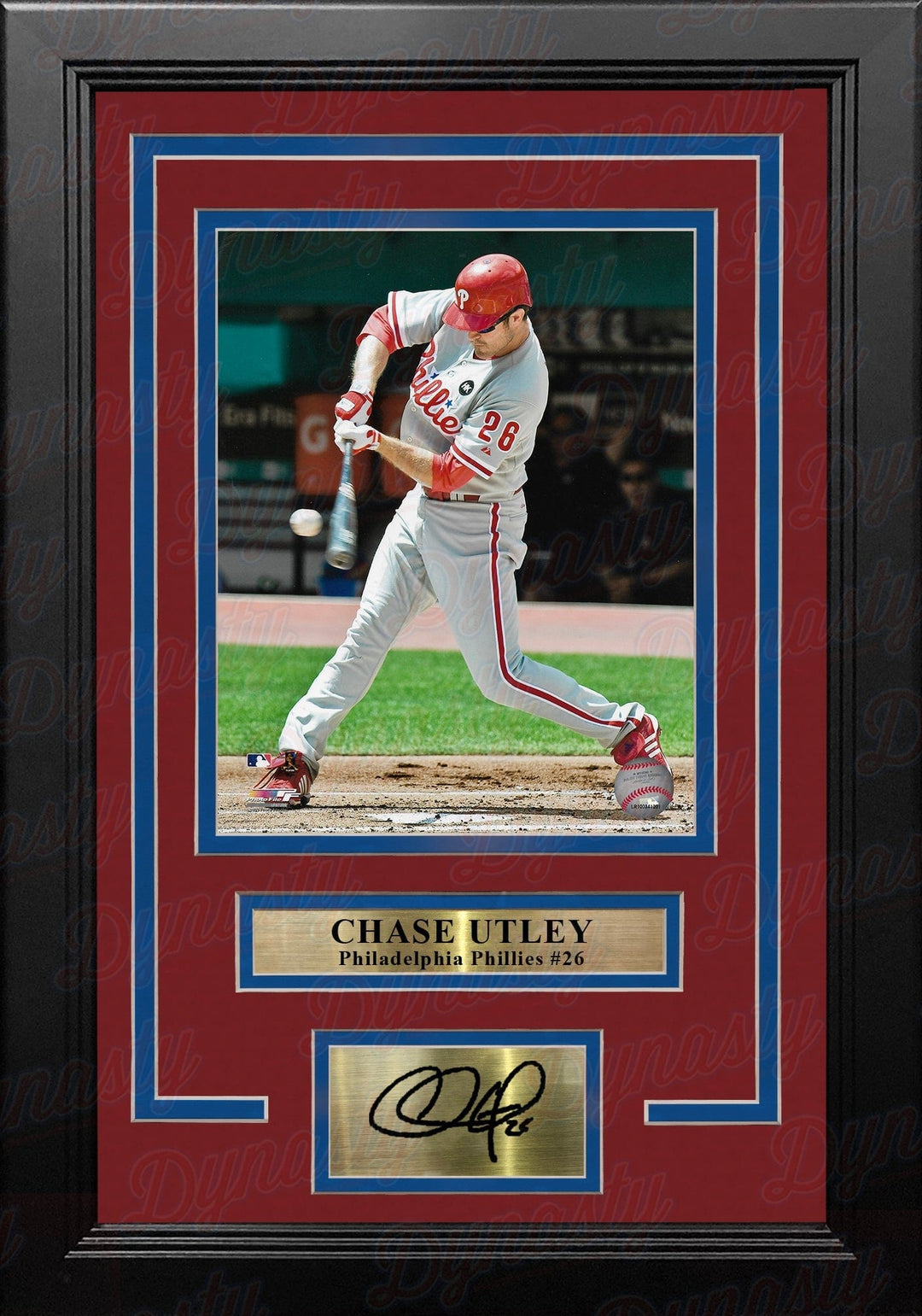 Dynasty Sports & Framing Engraved Signatures Chase Utley Swinging at the Plate Philadelphia Phillies 8x10 Framed Photo with Engraved Autograph