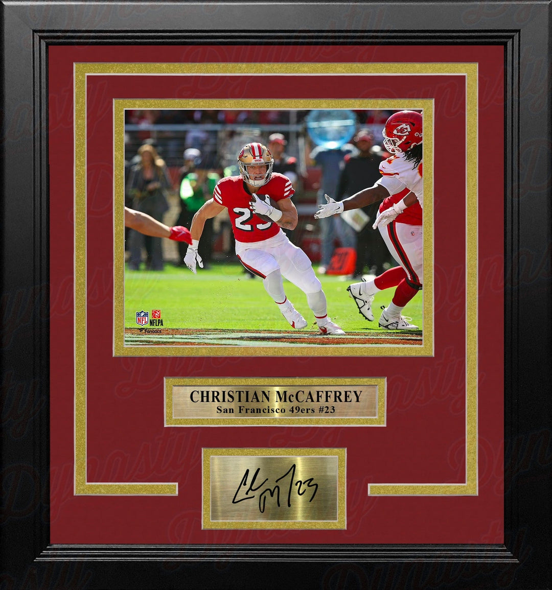 Dynasty Sports & Framing Engraved Signatures Christian McCaffrey in Action San Francisco 49ers 8x10 Framed Football Photo with Engraved Autograph