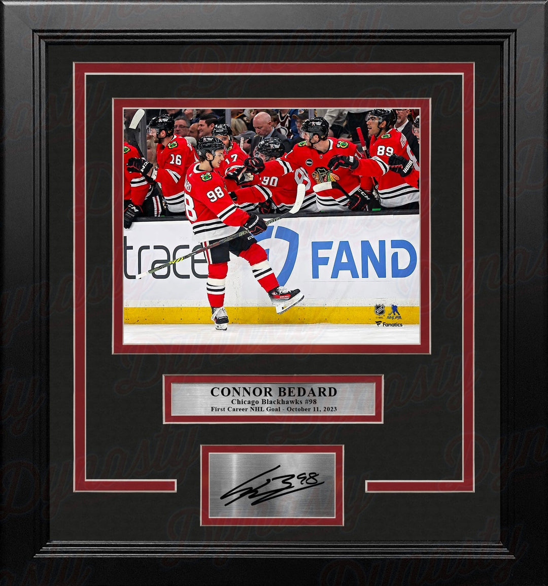 Dynasty Sports & Framing Engraved Signatures Connor Bedard First NHL Goal Chicago Blackhawks 8" x 10" Framed Hockey Photo with Engraved Autograph