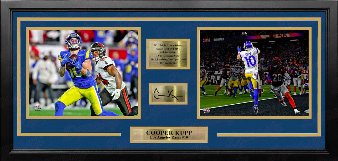 Dynasty Sports & Framing Engraved Signatures Cooper Kupp LA Rams Framed 2021 Season Football Photo Collage with Stats & Engraved Signature