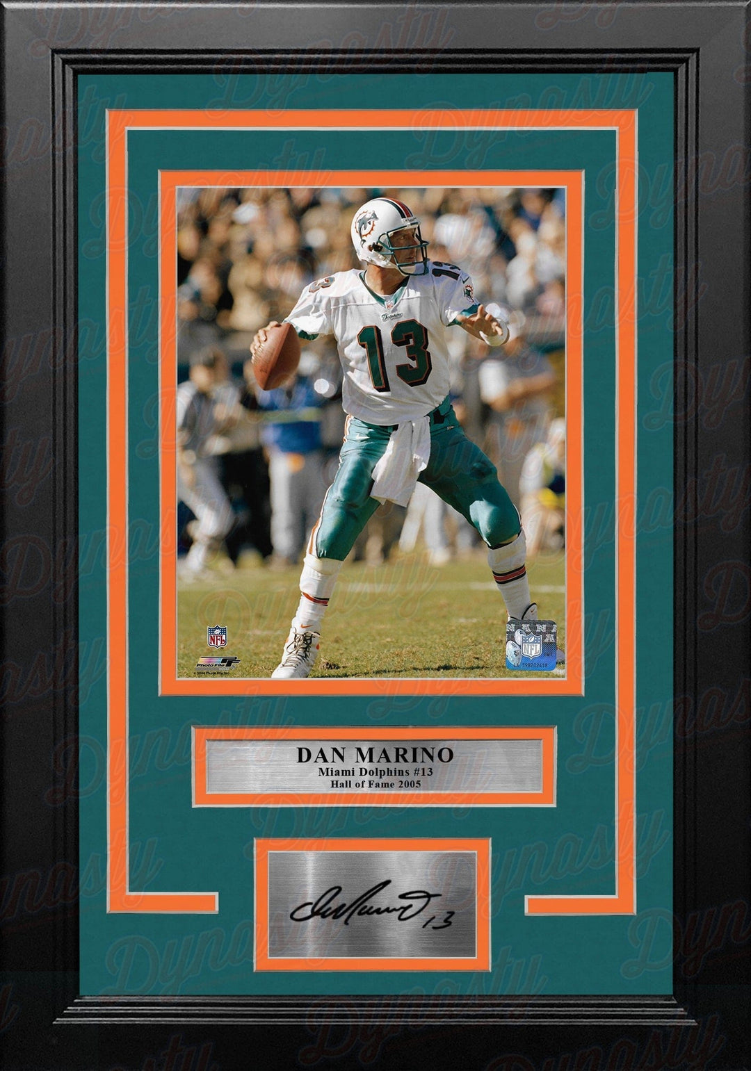Dynasty Sports & Framing Engraved Signatures Dan Marino in Action Miami Dolphins 8" x 10" Framed Football Photo with Engraved Autograph