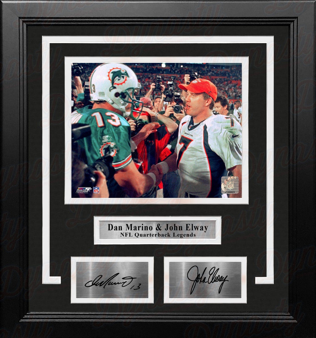 Dynasty Sports & Framing Engraved Signatures Dan Marino & John Elway 8x10 Framed Quarterback Legends Football Photo with Engraved Autographs